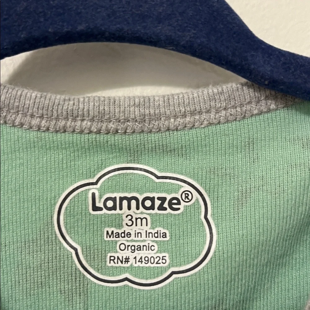 LAMAZE Infant 0-3mo Organic Cotton Romper One Piece Star Print Green Gray EUC